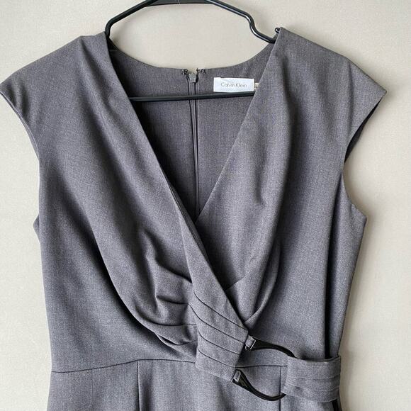 Calvin Klein sz 4 grey built in buckle office sheath‎ dress NWOT - Picture 2 of 9